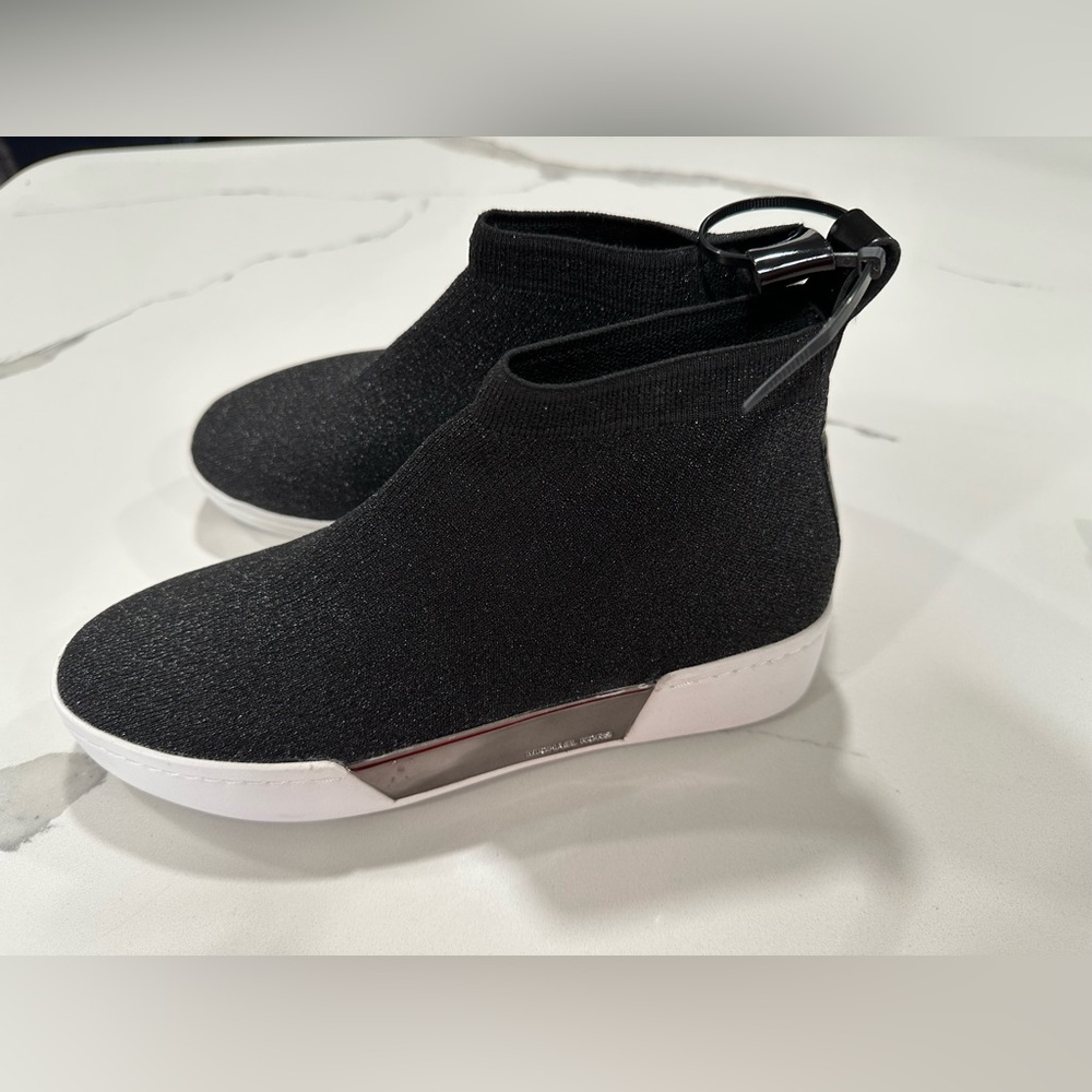 MICHAEL KORS black stretch-knit sneakers booties sparkle 7